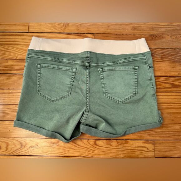 Liz Lange Sage Green Denim Shorts with Light Pink Waistband - Picture 4 of 5